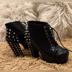 Black Studded Rock Star Platform Ankle Boots